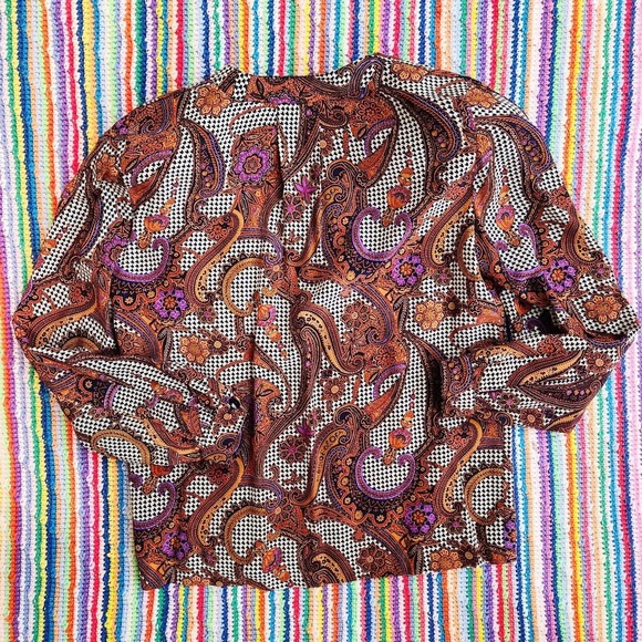 Vintage 80s Paisley & Houndstooth Silk Blouse - Picture 6 of 7